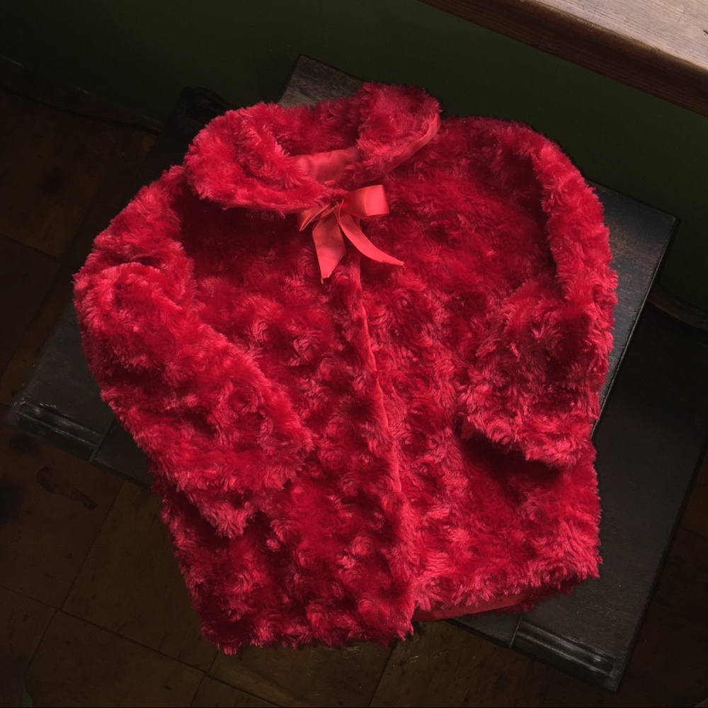 Red faux fur jacket